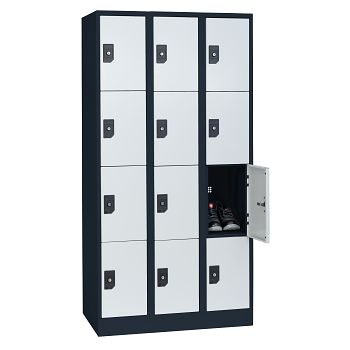 Stahlkleiderschrank 3 Abteile a'300mm Anthrazitgrau/Lichtgrau mit 12 Fächer