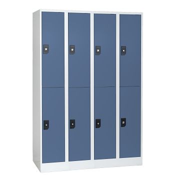 Stahlkleiderschrank 4 Abteile a'300mm Lichtgrau/Taubenblau mit 8 Fächer