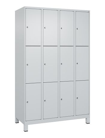Schließfachschrank mit Füßen 4 Abteile / 12 Fächer á 300 mm