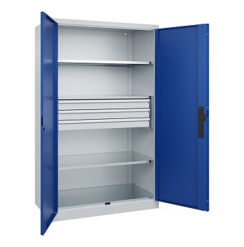 mittig; Lichtgrau RAL 7035/Enzianblau RAL 5010 