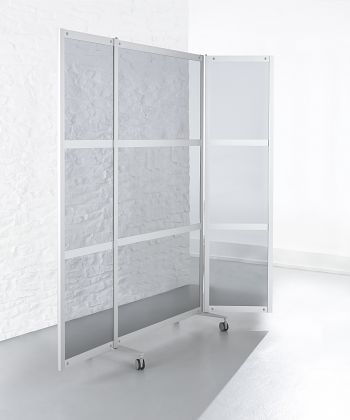 Mobile Faltstellwand Alu silber / Kunstglas klar