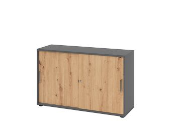 Schiebetürenschrank, Korpus Graphit/ Front Asteiche, 2 OH,