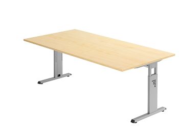 Schreibtisch Serie O, Dekor: Ahorn BxTxH: 2000 x 1000 x 650-850 mm