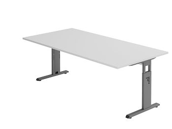 Schreibtisch Serie O, Dekor: Grau BxTxH: 2000 x 1000 x 650-850 mm
