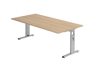 Schreibtisch Serie O, Dekor: Eiche BxTxH: 2000 x 1000 x 650-850 mm