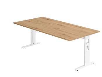 Schreibtisch Serie O, Dekor: Asteiche BxTxH: 2000 x 1000 x 650-850 mm