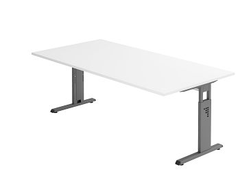 Schreibtisch Serie O, Dekor: Weiß BxTxH: 2000 x 1000 x 650-850 mm