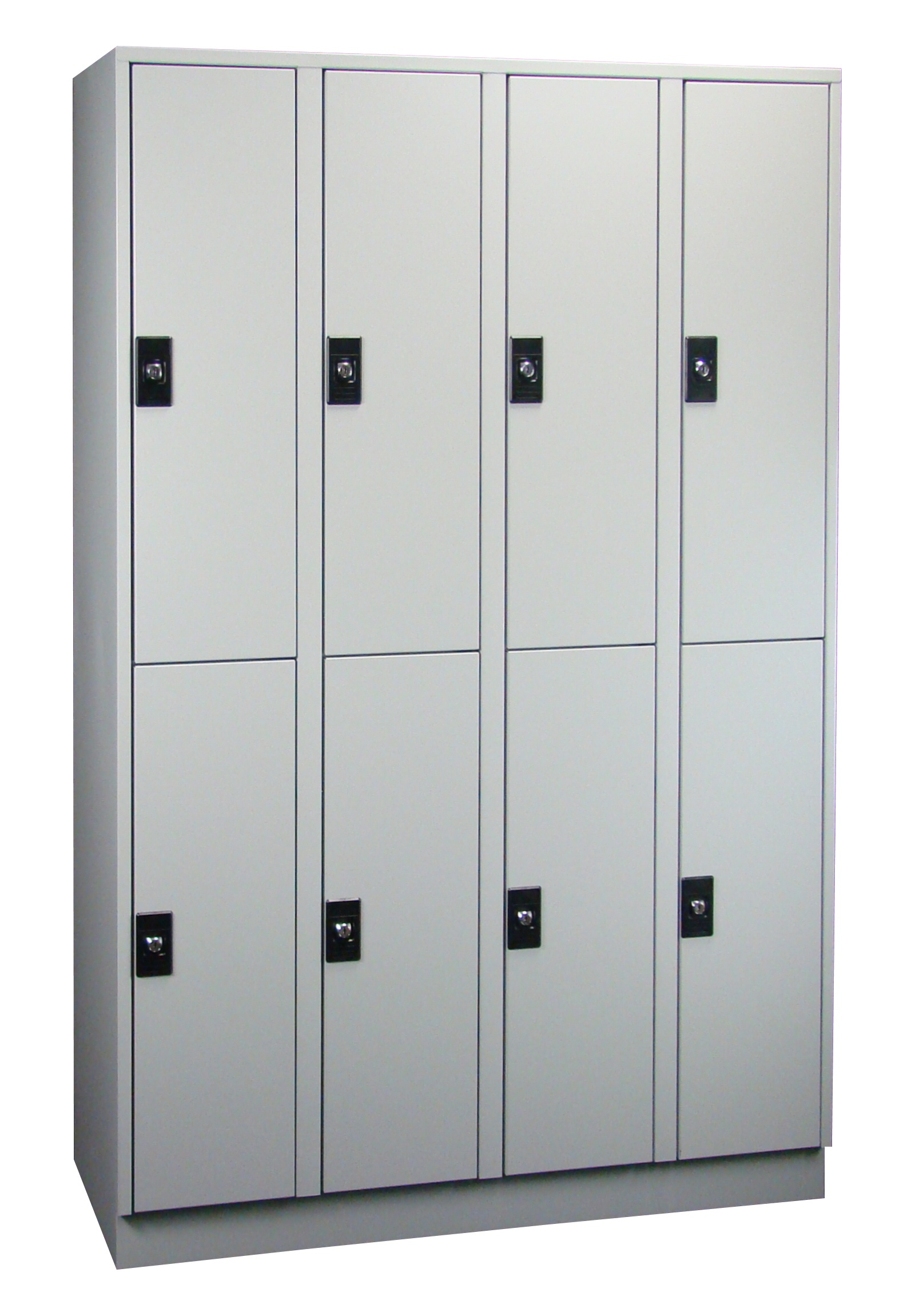 Stahlkleiderschrank 4 Abteile a'300mm Lichtgrau/Enzianblau mit 8 Fächer