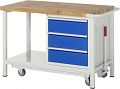 Werkbank mit absenkbarem Fahrgestell BxTxH 1250x700x880 mm