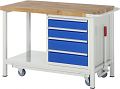 Werkbank mit absenkbarem Fahrgestell BxTxH 1250x700x880 mm