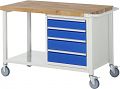 Fahrbare Werkbank mit Buche-Massiv- Platte BxTxH 1250x700x880 mm