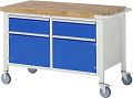 Fahrbare Werkbank mit Buche-Massiv- Platte BxTxH 1250x700x880 mm