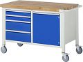Fahrbare Werkbank mit Buche-Massiv- Platte BxTxH 1250x700x880 mm